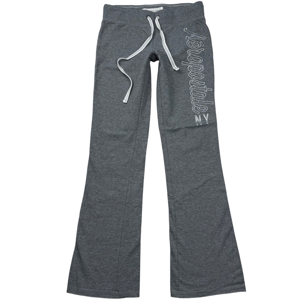 VTG Y2K Aeropostale Gray Ultra Low Rise Flare Sweatpants Glitter Logo Size M